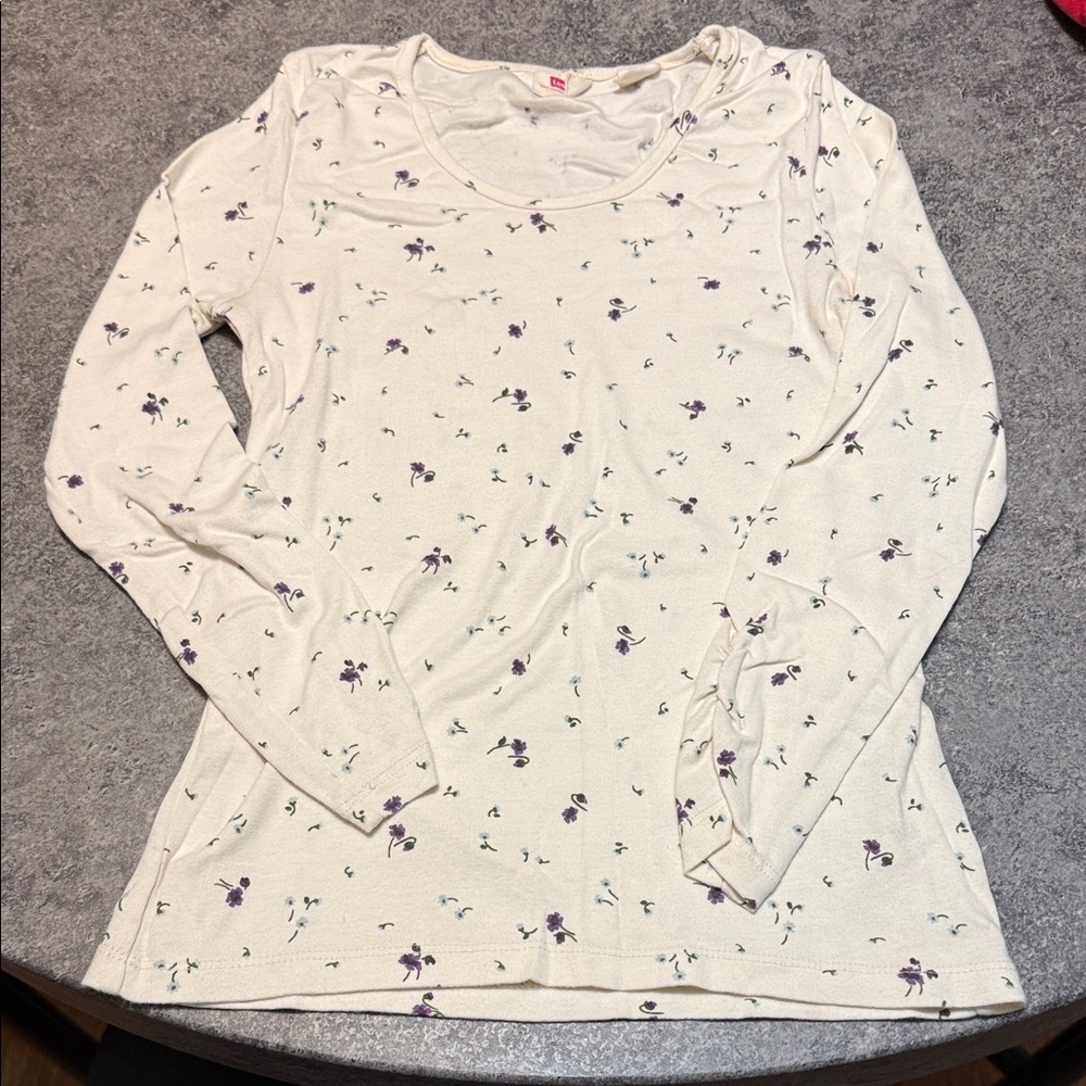Levi's Cream and Purple Floral Long Sleeve Top